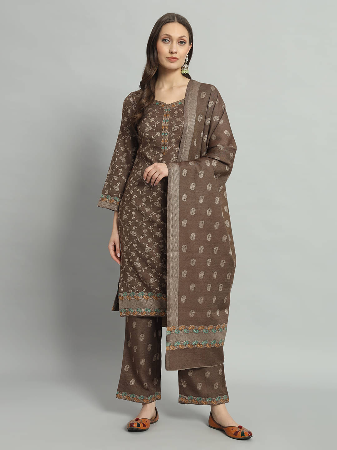     			SAFAA Unstitched Woollen Self Design Dress Material - Brown ( Pack of 1 )