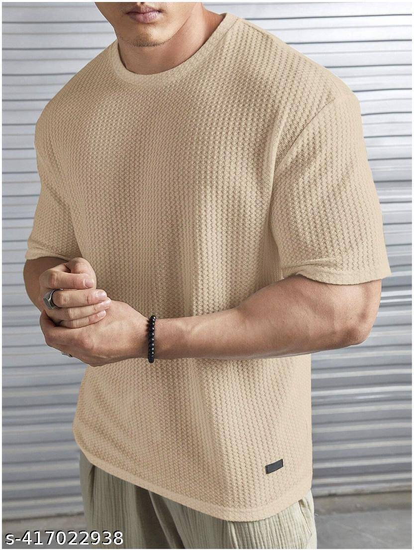 TAZO Cotton Blend Oversized Fit Self Design Half Sleeves Men's Round T-Shirt - Beige ( Pack of 1 ) TAZO Cotton Blend Oversized Fit Self Design Half Sleeves Men's Round T-Shirt - Beige ( Pack of 1 )