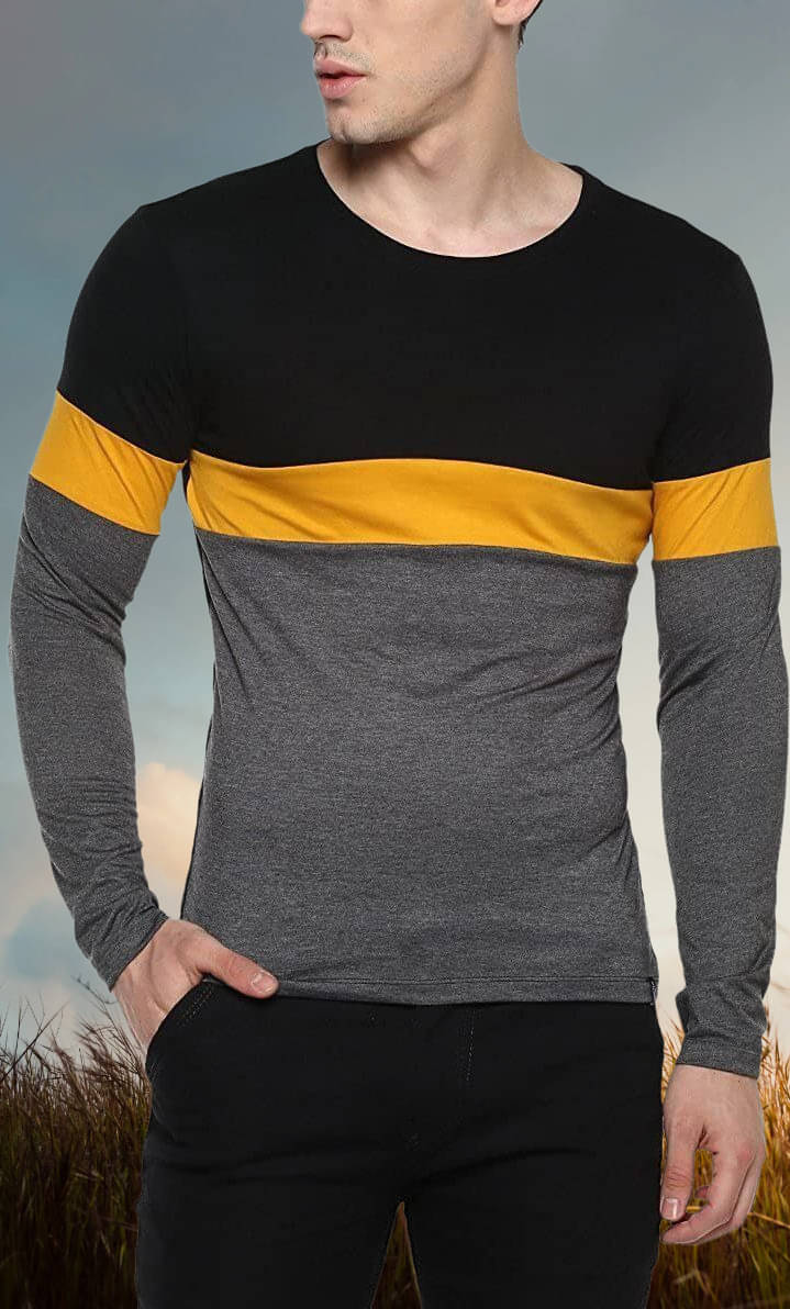 TAZO Cotton Blend Regular Fit Colorblock Full Sleeves Men's Round T-Shirt - Grey ( Pack of 1 ) TAZO Cotton Blend Regular Fit Colorblock Full Sleeves Men's Round T-Shirt - Grey ( Pack of 1 )