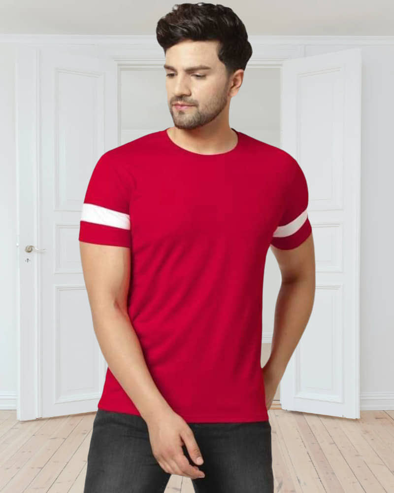 TAZO Cotton Blend Regular Fit Solid Half Sleeves Men's Round T-Shirt - Red ( Pack of 1 )