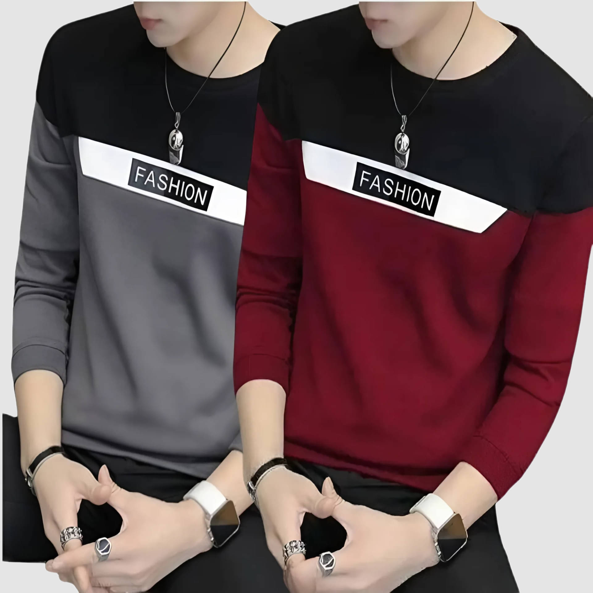 TAZO Cotton Blend Regular Fit Colorblock Full Sleeves Men's Round T-Shirt - Grey ( Pack of 2 ) TAZO Cotton Blend Regular Fit Colorblock Full Sleeves Men's Round T-Shirt - Grey ( Pack of 2 )