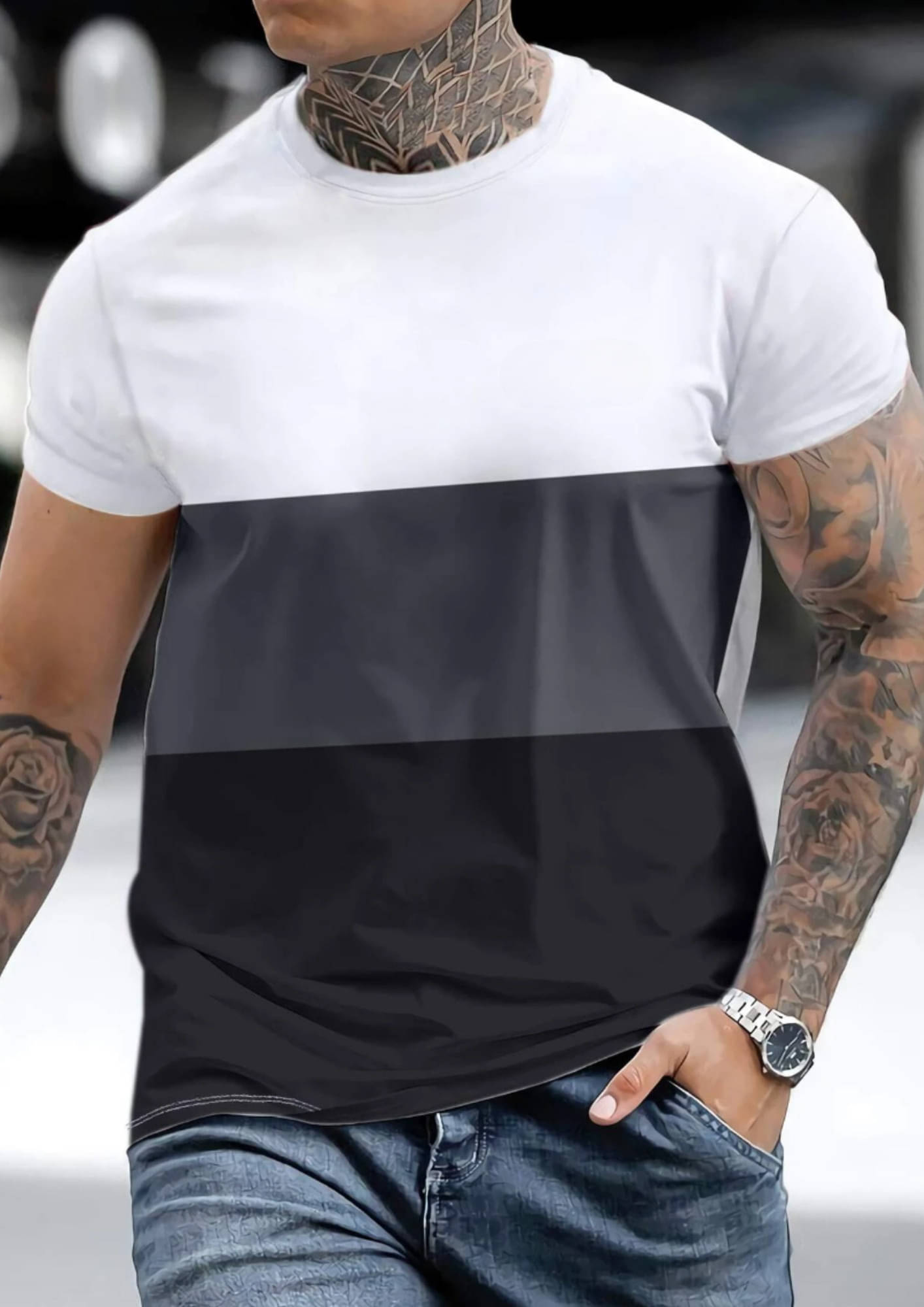     			TAZO Cotton Blend Regular Fit Printed Half Sleeves Men's Round T-Shirt - Grey ( Pack of 1 )