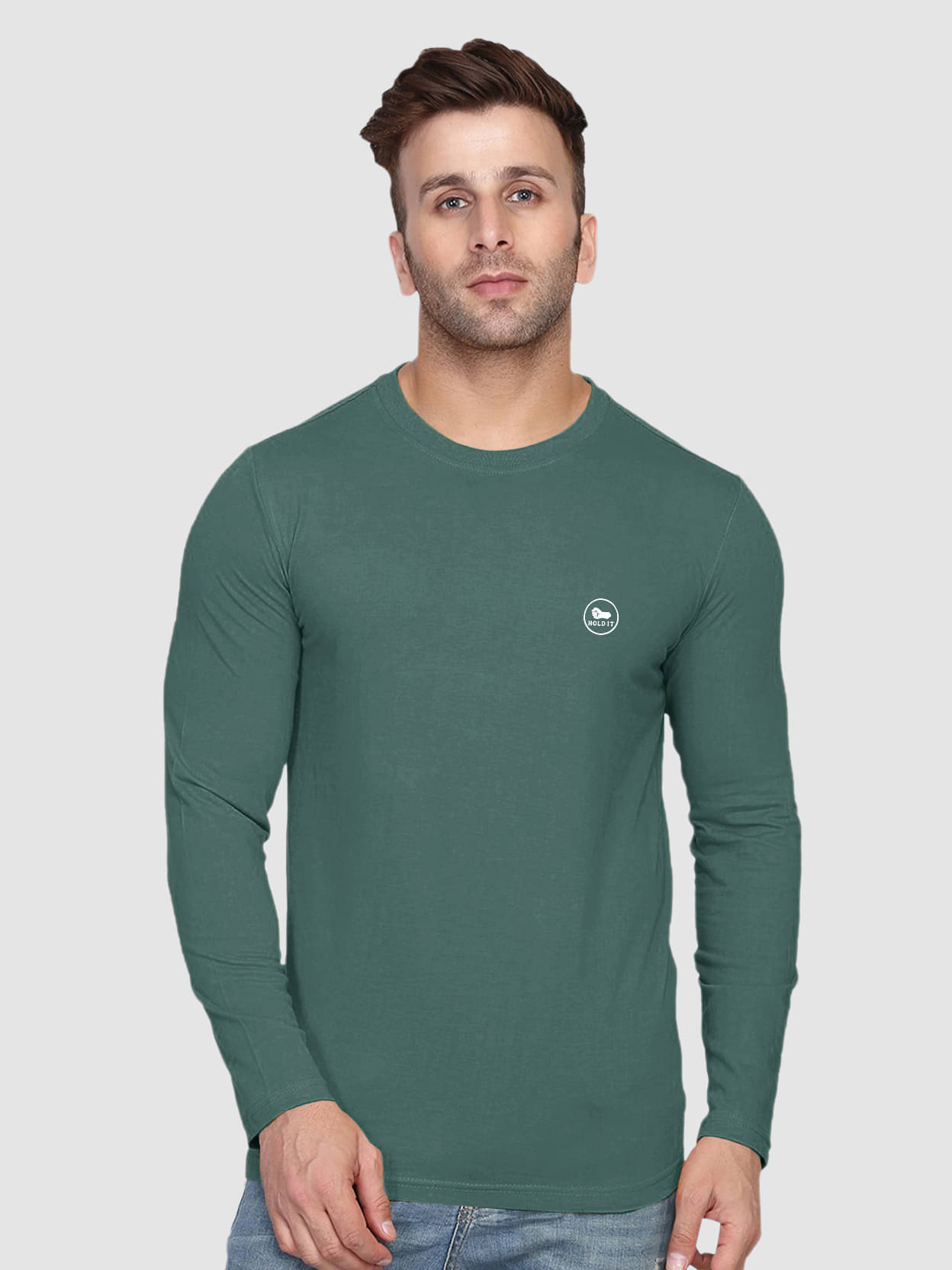     			TAZO Cotton Blend Regular Fit Solid Full Sleeves Men's Round T-Shirt - Green ( Pack of 1 )