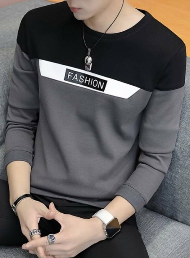     			TAZO Cotton Blend Regular Fit Colorblock Full Sleeves Men's Round T-Shirt - Grey ( Pack of 1 )
