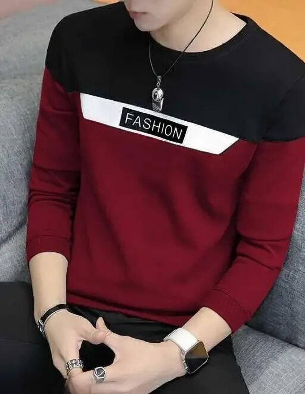     			TAZO Cotton Blend Regular Fit Colorblock Full Sleeves Men's Round T-Shirt - Maroon ( Pack of 1 )