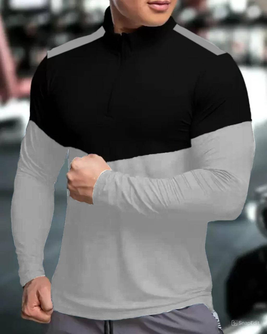     			TAZO Cotton Blend Regular Fit Colorblock Full Sleeves Men's High Neck T-Shirt - Grey ( Pack of 1 )