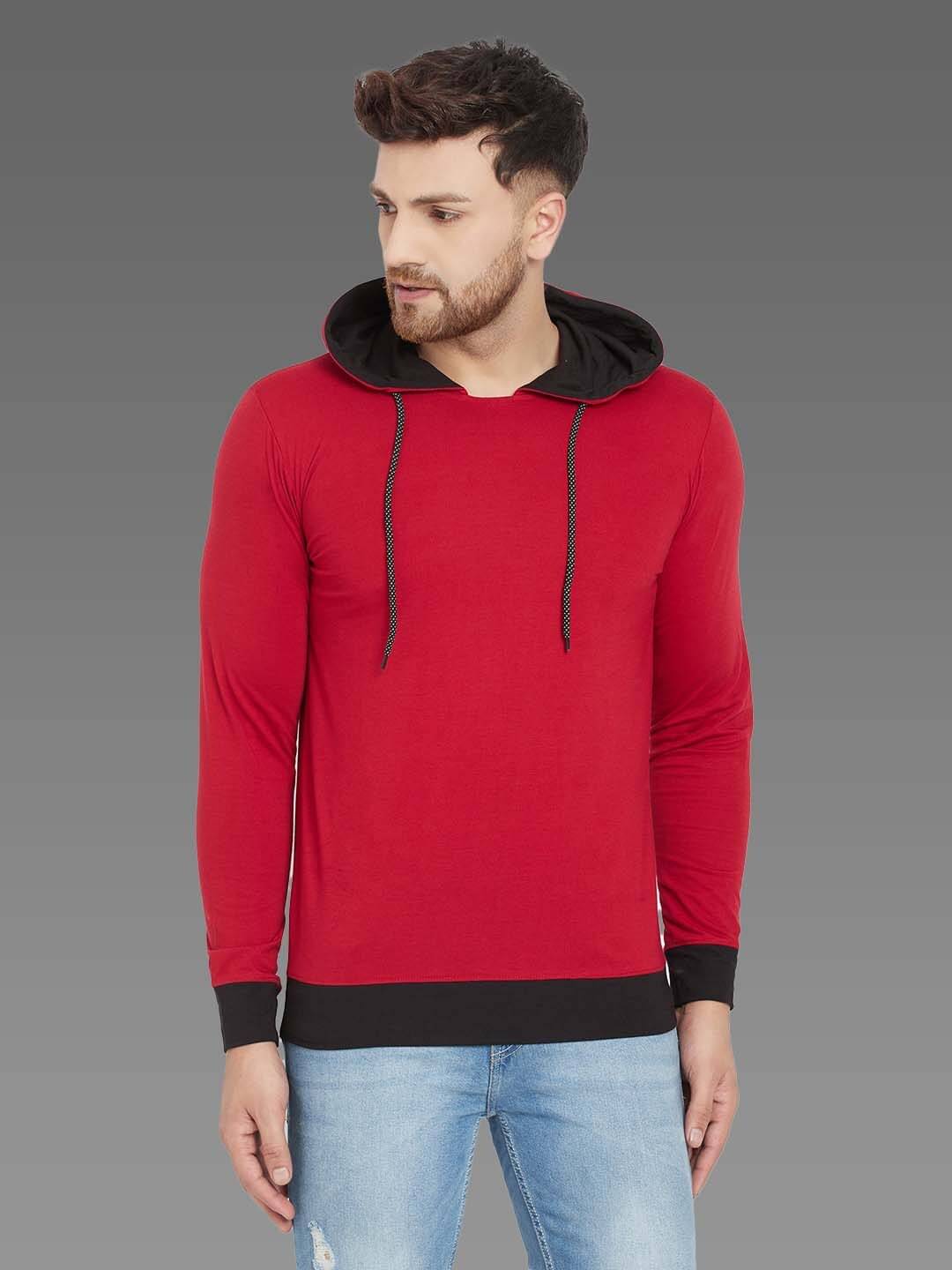     			TAZO Cotton Blend Regular Fit Solid Full Sleeves Men's Hooded T-Shirt - Maroon ( Pack of 1 )