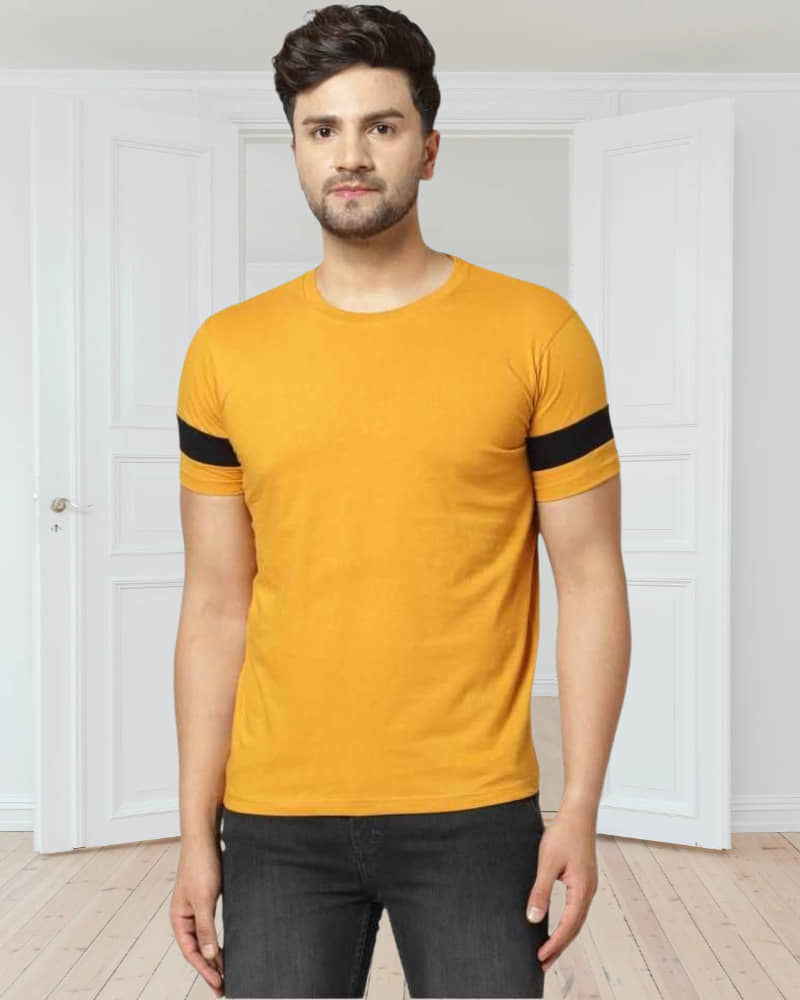 TAZO Cotton Blend Regular Fit Solid Half Sleeves Men's Round T-Shirt - Gold ( Pack of 1 )