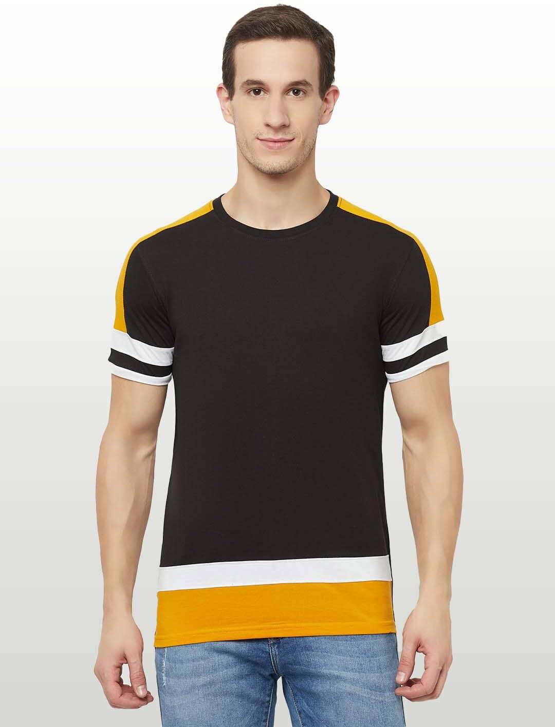TAZO Cotton Blend Regular Fit Colorblock Half Sleeves Men's Round T-Shirt - Black ( Pack of 1 ) TAZO Cotton Blend Regular Fit Colorblock Half Sleeves Men's Round T-Shirt - Black ( Pack of 1 )