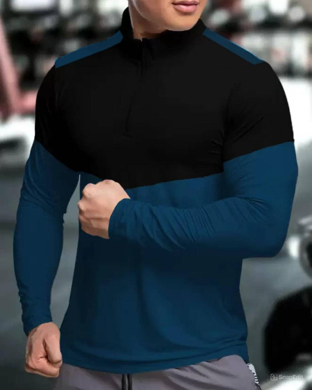     			TAZO Cotton Blend Regular Fit Colorblock Full Sleeves Men's High Neck T-Shirt - Blue ( Pack of 1 )