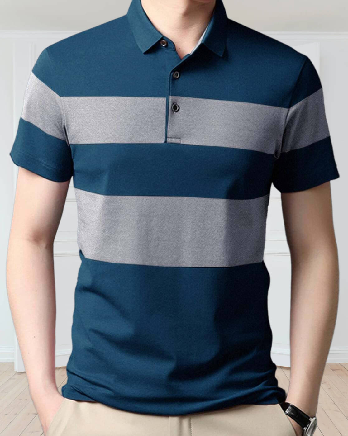 TAZO Pack of 1 Cotton Blend Regular Fit Colorblock Half Sleeves Men's Polo T Shirt ( Blue ) TAZO Pack of 1 Cotton Blend Regular Fit Colorblock Half Sleeves Men's Polo T Shirt ( Blue )