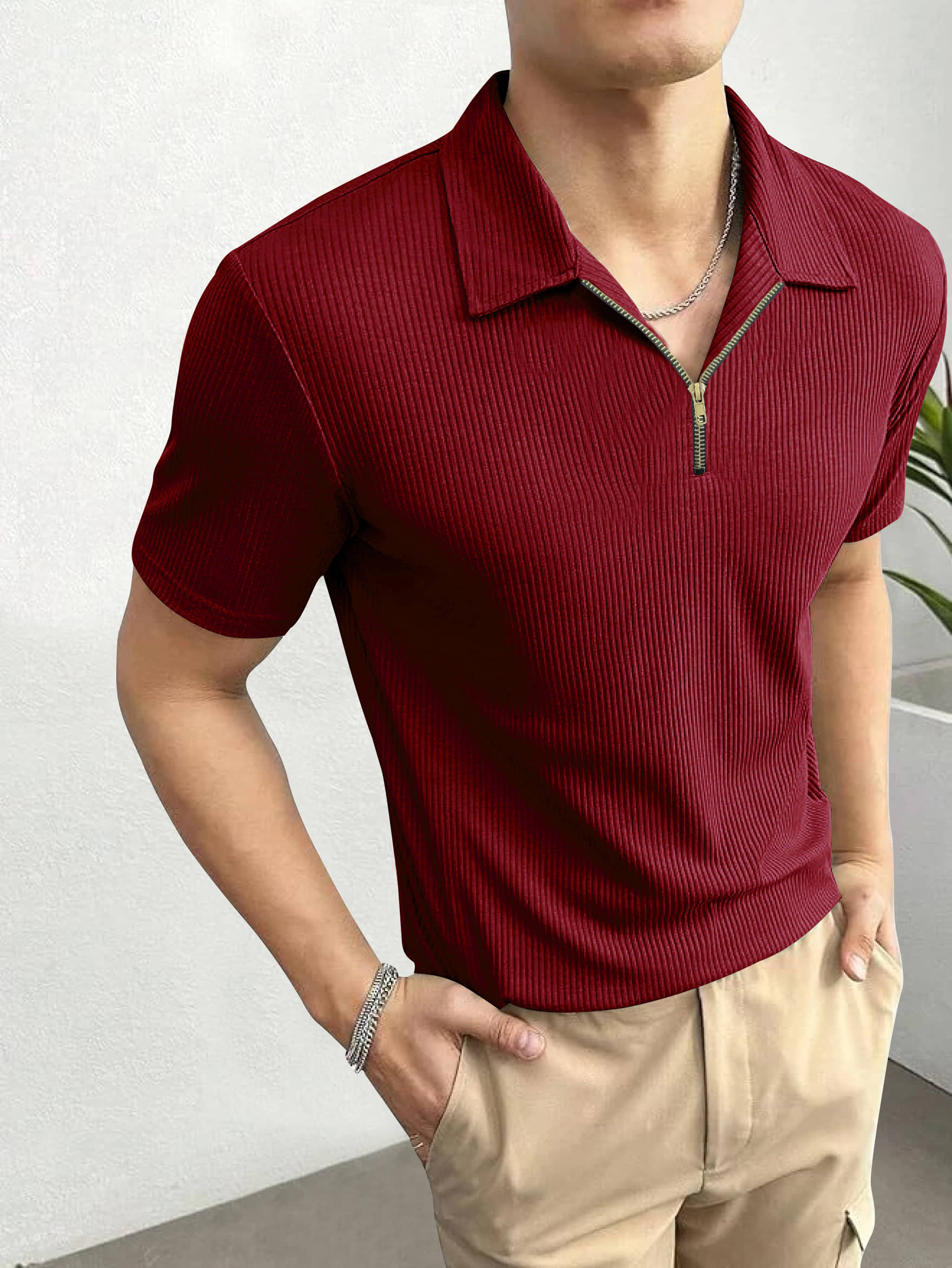 TAZO Pack of 1 Cotton Blend Regular Fit Striped Half Sleeves Men's Polo T Shirt ( Maroon )