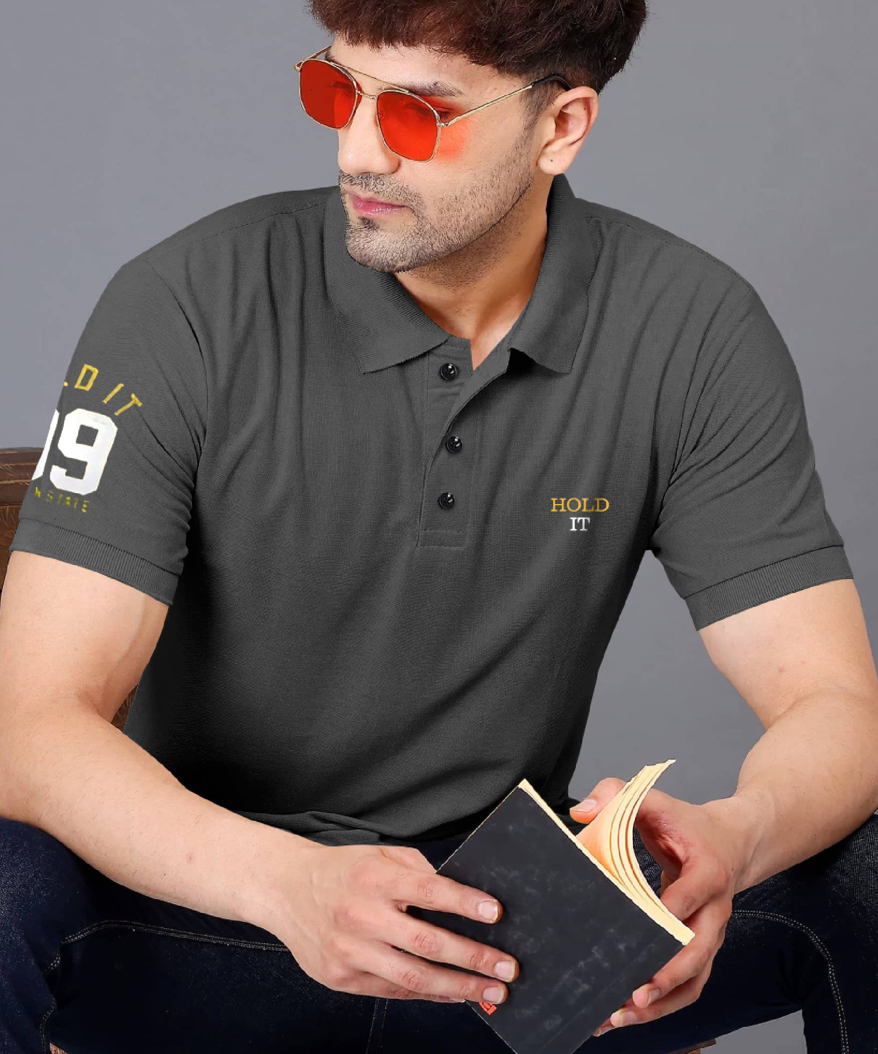 TAZO Pack of 2 Cotton Blend Regular Fit Solid Full Sleeves Men's Polo T Shirt ( Black )