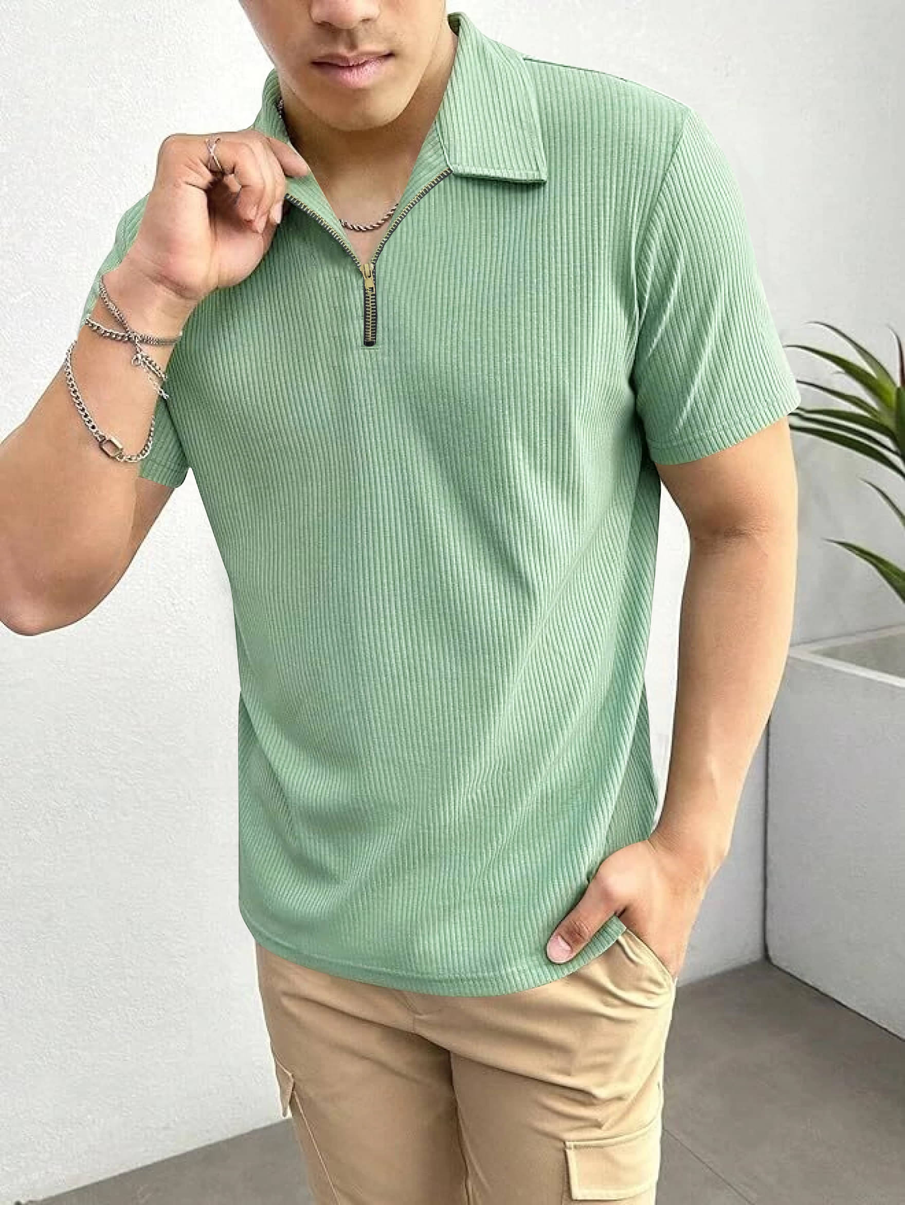     			TAZO Pack of 1 Cotton Blend Regular Fit Striped Half Sleeves Men's Polo T Shirt ( Green )