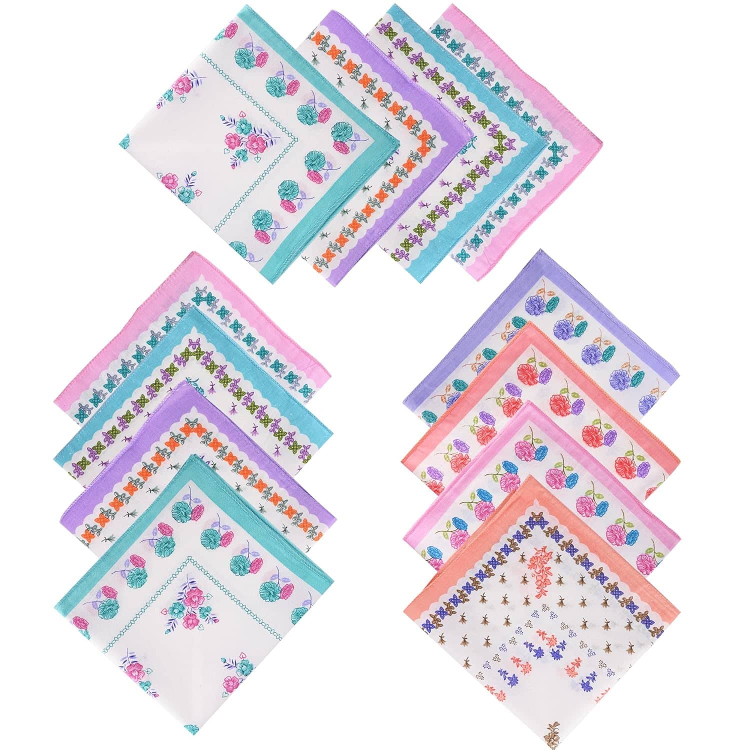 THRIFTKART - (Pack of 12) Women's Soft Cotton Floral Print Handkerchief for Girls and Kids, Multicolor Rumal/Hankies (Color Print Designs May Vary), - Jewellery Sets | Buy online on ZillyBuy