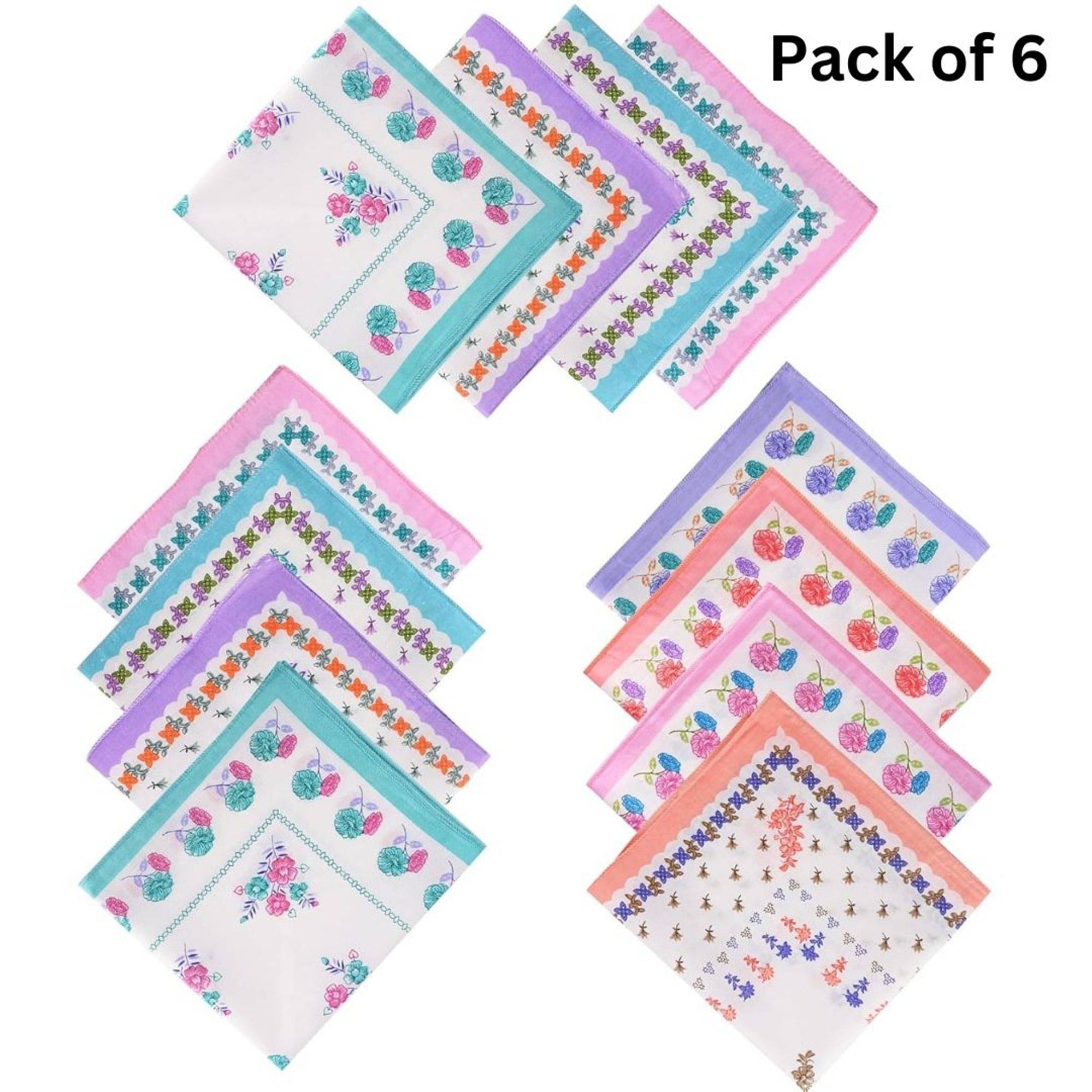     			THRIFTKART - (Pack of 6) Women's Soft Cotton Floral Print Handkerchief for Girls and Kids, Multicolor Rumal/Hankies (Color Print Designs May Vary)