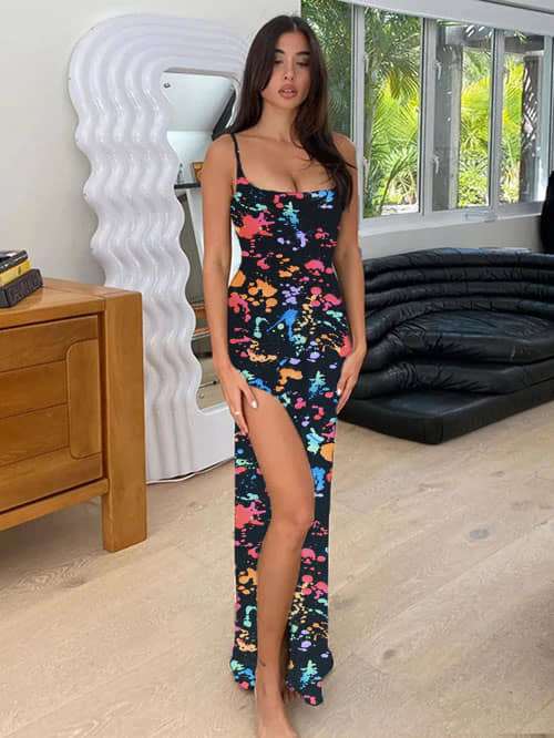 Traquila Women Lycra Printed Bodycon Dress ( Multicolor )