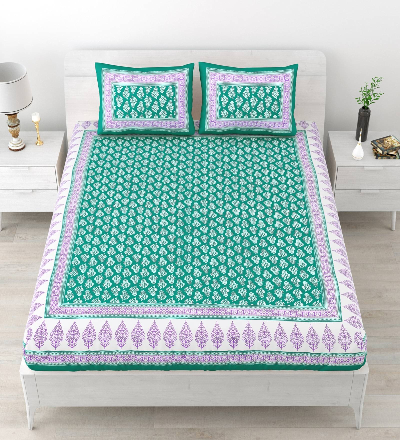     			Uniqchoice Cotton 1 Double Bedsheet with 2 Pillow Covers ( Turquoise )