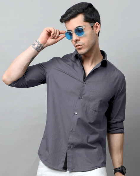     			VERTUSY Cotton Blend Regular Fit Solids Full Sleeves Men's Casual Shirt - Grey ( Pack of 1 )