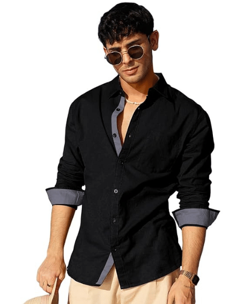 VERTUSY Cotton Blend Regular Fit Solids Full Sleeves Men's Casual Shirt - Black ( Pack of 1 )     			VERTUSY Cotton Blend Regular Fit Solids Full Sleeves Men's Casual Shirt - Black ( Pack of 1 )