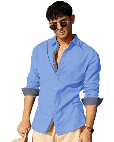 VERTUSY Cotton Blend Regular Fit Solids Full Sleeves Men's Casual Shirt - Light Blue ( Pack of 1 ) VERTUSY Cotton Blend Regular Fit Solids Full Sleeves Men's Casual Shirt - Light Blue ( Pack of 1 )