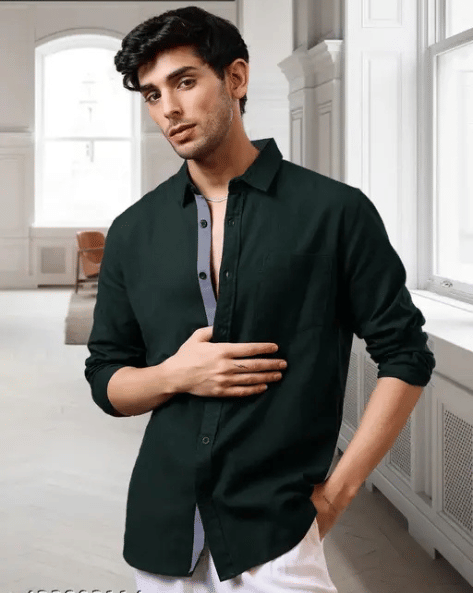 VERTUSY Cotton Blend Regular Fit Solids Full Sleeves Men's Casual Shirt - Green ( Pack of 1 ) VERTUSY Cotton Blend Regular Fit Solids Full Sleeves Men's Casual Shirt - Green ( Pack of 1 )