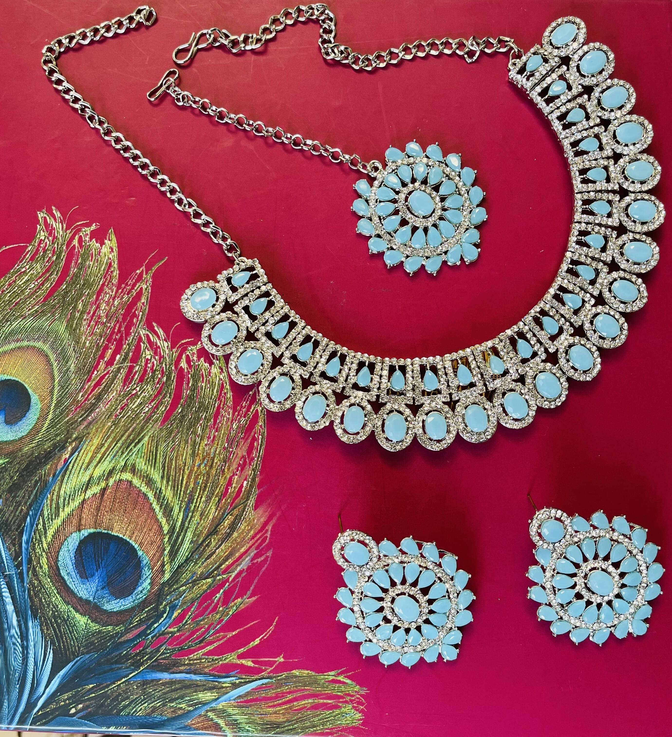     			Vatsalya Creation Light Blue Alloy Necklace Set ( Pack of 1 )