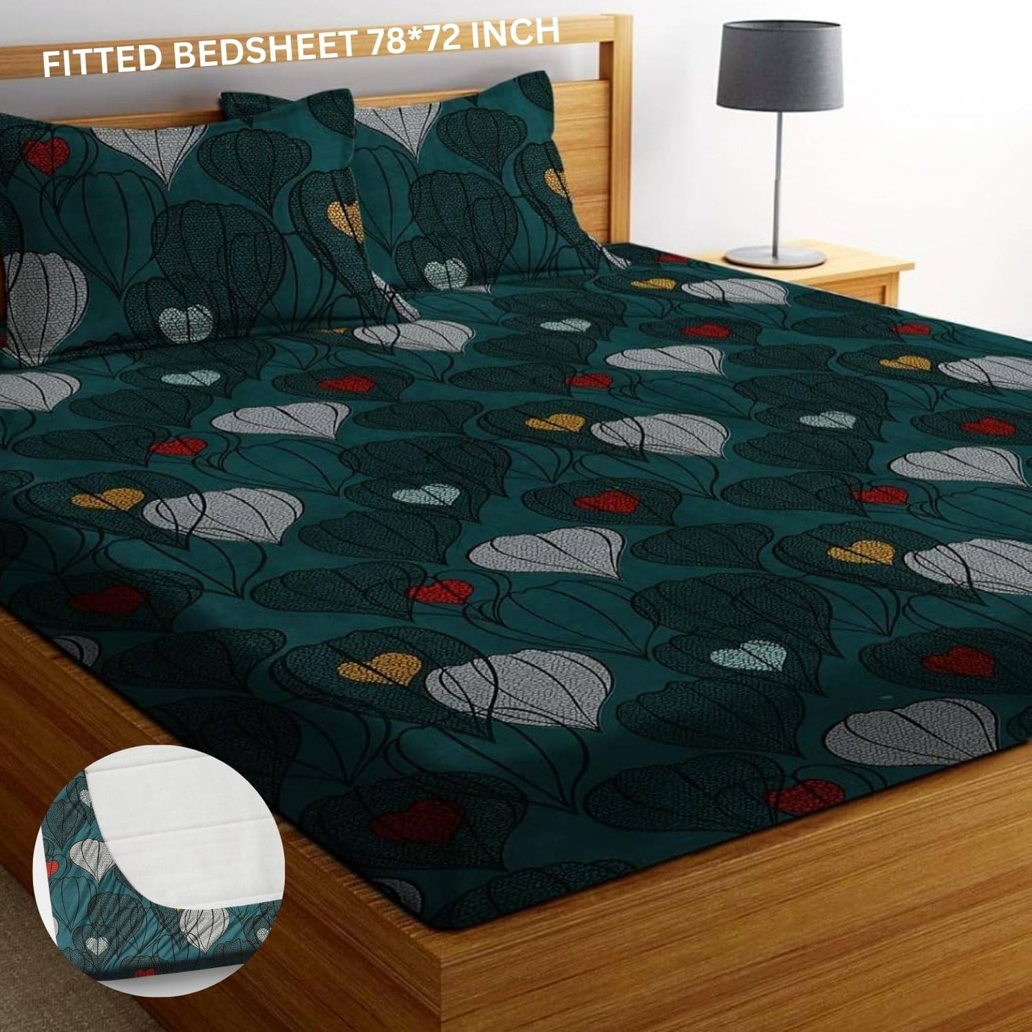     			YKNIP Cotton Geometric Fitted 1 Bedsheet with 2 Pillow Covers ( King Size ) - Green