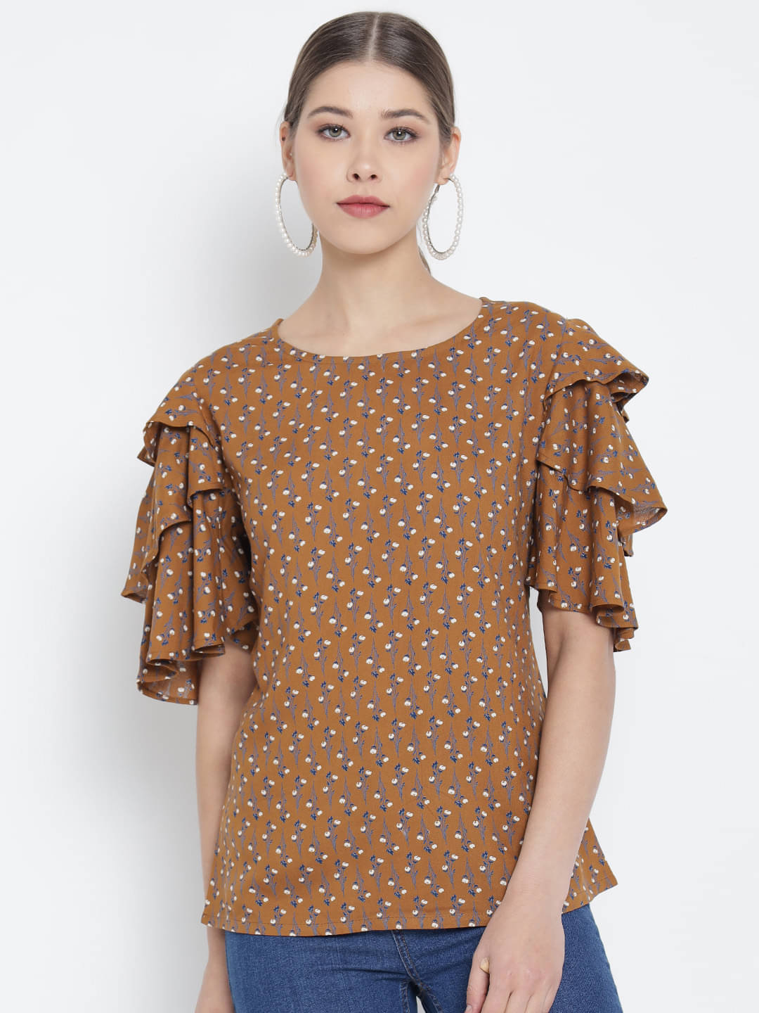 Yash Gallery Women's Rayon Regular Top ( Brown ) Yash Gallery Women's Rayon Regular Top ( Brown )