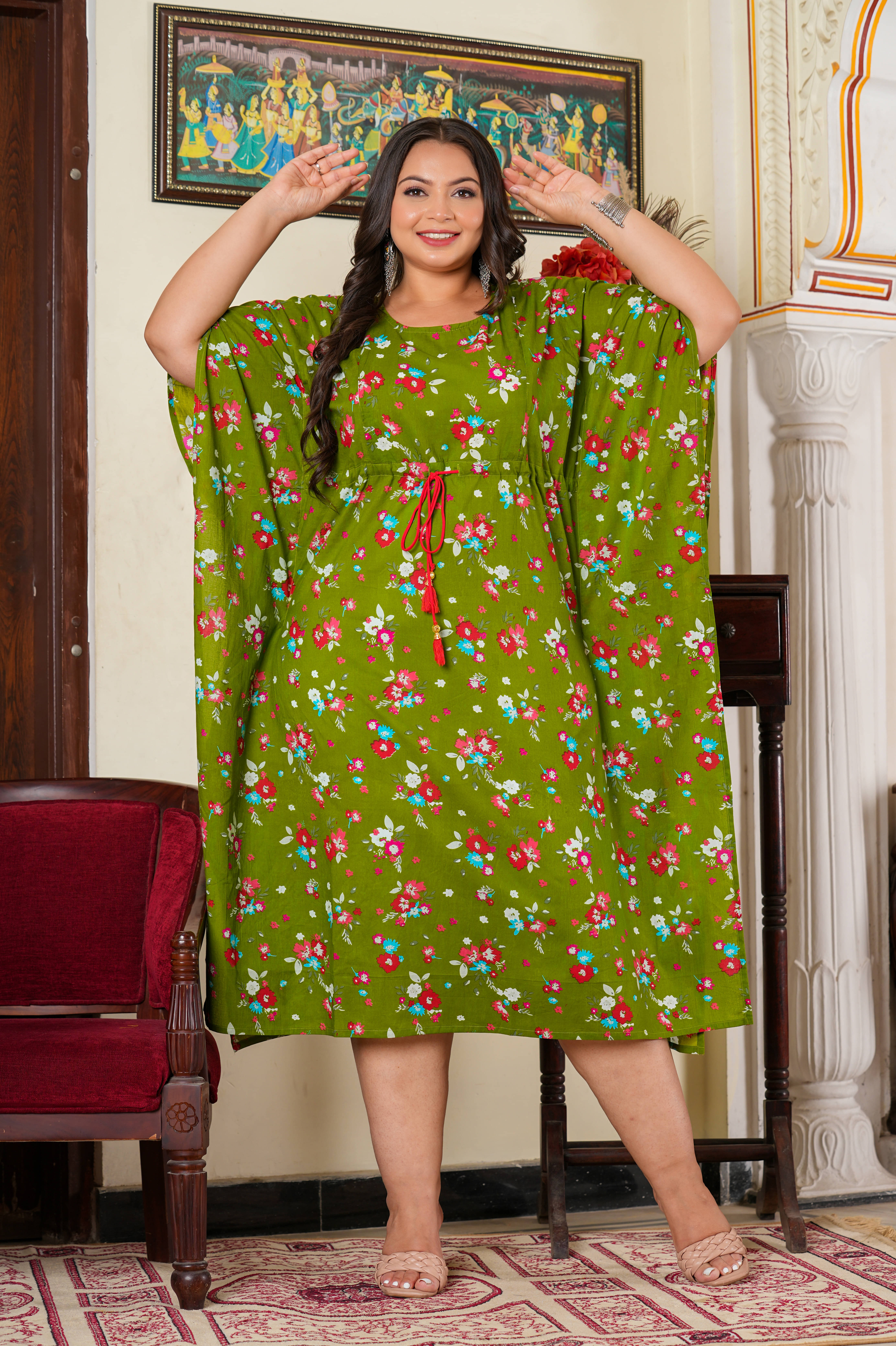     			Yash Gallery Women Cotton Printed Kaftan ( Green )