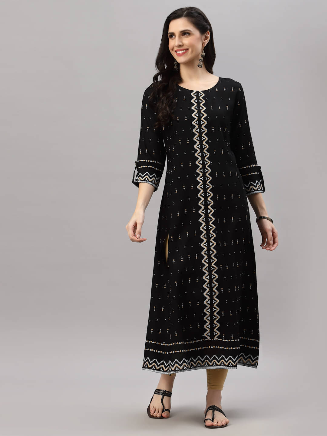 Yash Gallery Pack of 1 Rayon Printed Anarkali Women's Kurti - ( Black ) Yash Gallery Pack of 1 Rayon Printed Anarkali Women's Kurti - ( Black )