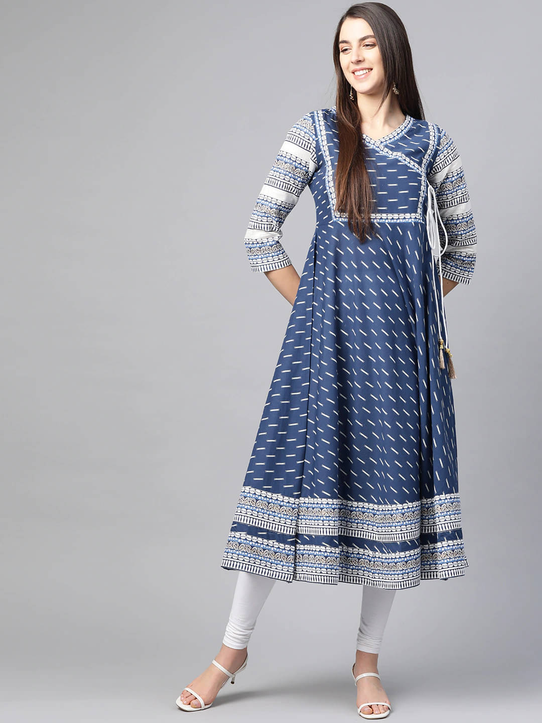 Yash Gallery Pack of 1 Cotton Printed Anarkali Women's Kurti - ( Blue ) Yash Gallery Pack of 1 Cotton Printed Anarkali Women's Kurti - ( Blue )