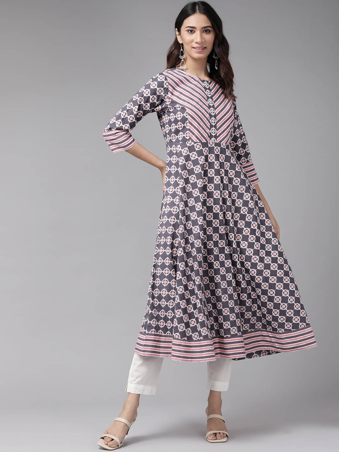     			Yash Gallery Pack of 1 Cotton Printed Anarkali Women's Kurti - ( Pink )