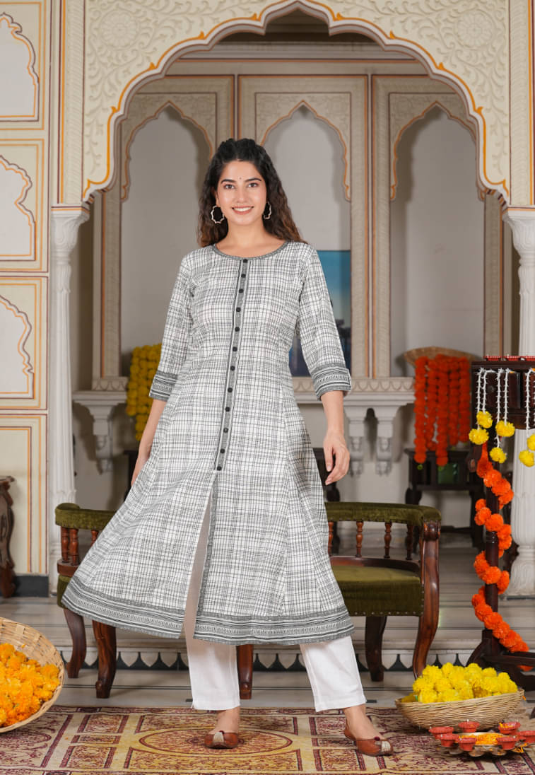 Yash Gallery Pack of 1 Cotton Printed Anarkali Women's Kurti - ( Off White ) Yash Gallery Pack of 1 Cotton Printed Anarkali Women's Kurti - ( Off White )