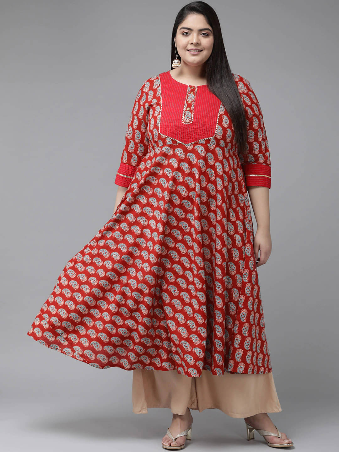 Yash Gallery Pack of 1 Cotton Printed Anarkali Women's Kurti - ( Maroon ) Yash Gallery Pack of 1 Cotton Printed Anarkali Women's Kurti - ( Maroon )