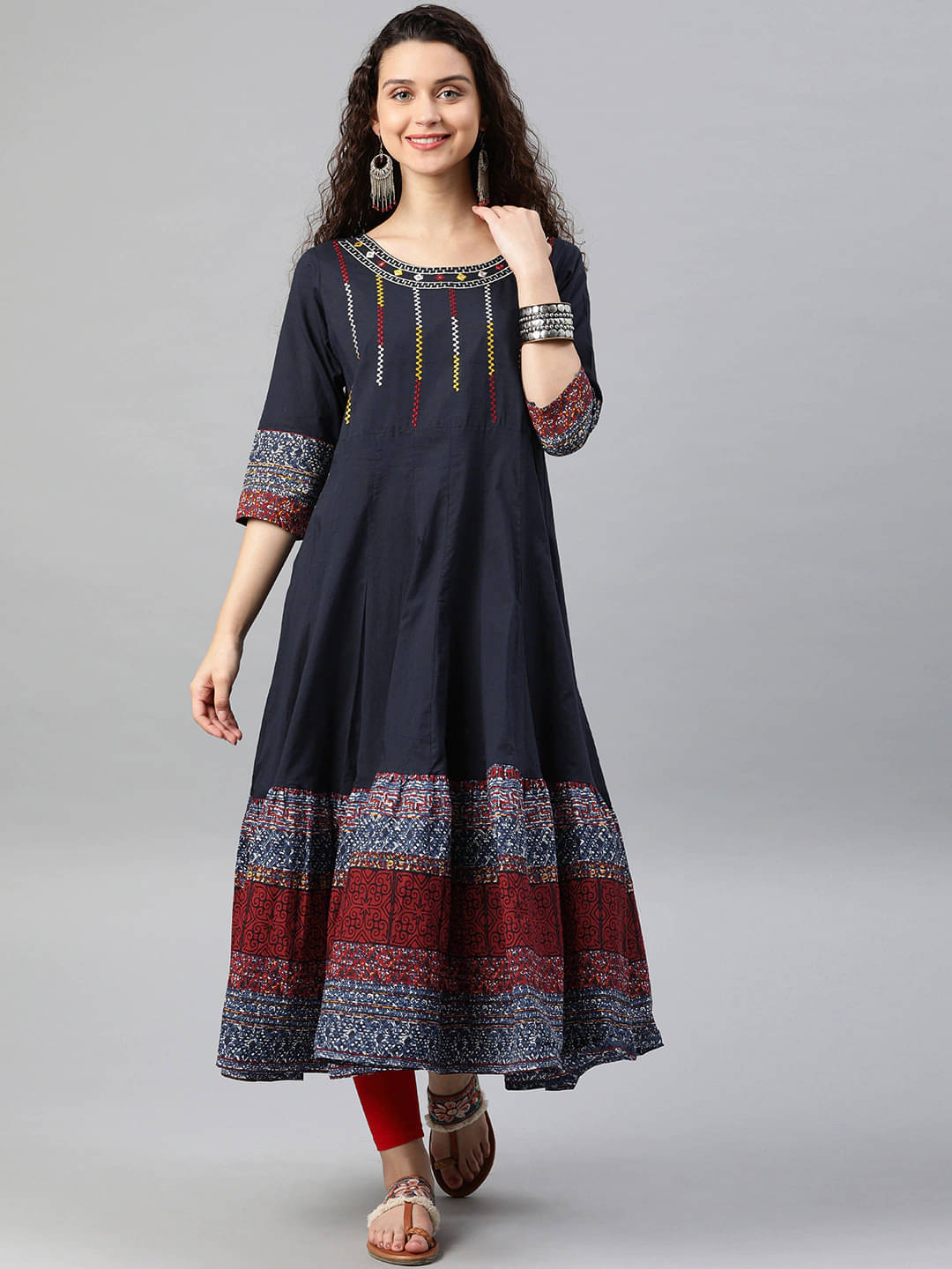 Yash Gallery Pack of 1 Cotton Printed Anarkali Women's Kurti - ( Blue ) Yash Gallery Pack of 1 Cotton Printed Anarkali Women's Kurti - ( Blue )