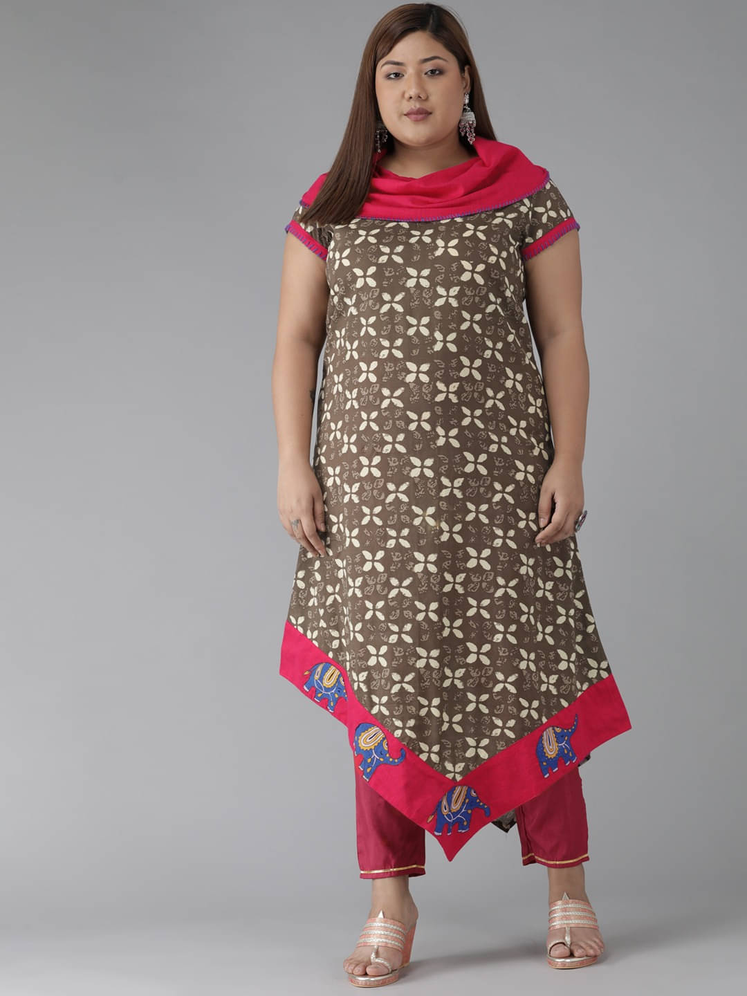 Yash Gallery Pack of 1 Cotton Printed A-line Women's Kurti - ( Brown ) Yash Gallery Pack of 1 Cotton Printed A-line Women's Kurti - ( Brown )