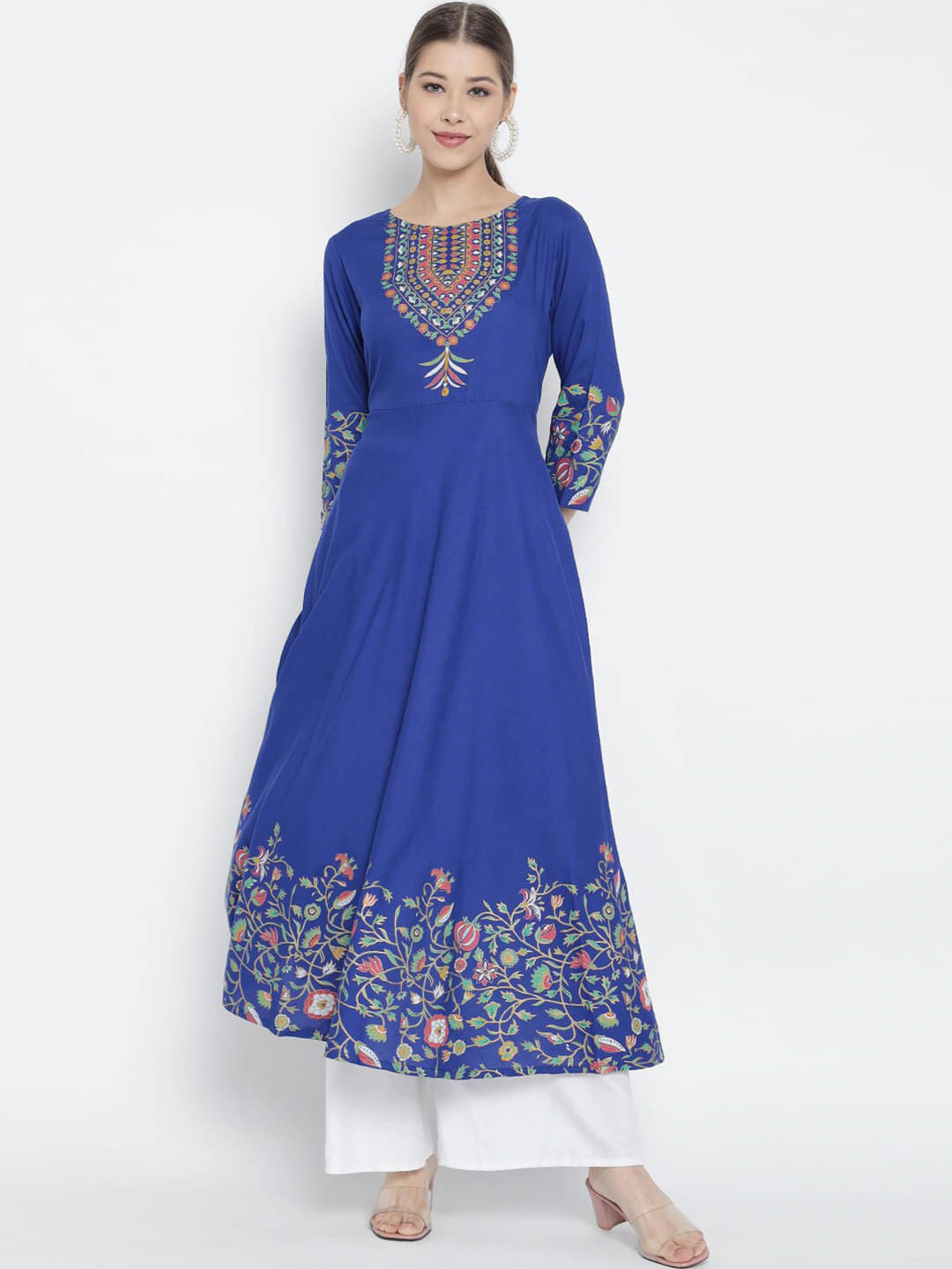     			Yash Gallery Pack of 1 Rayon Printed Anarkali Women's Kurti - ( Blue )