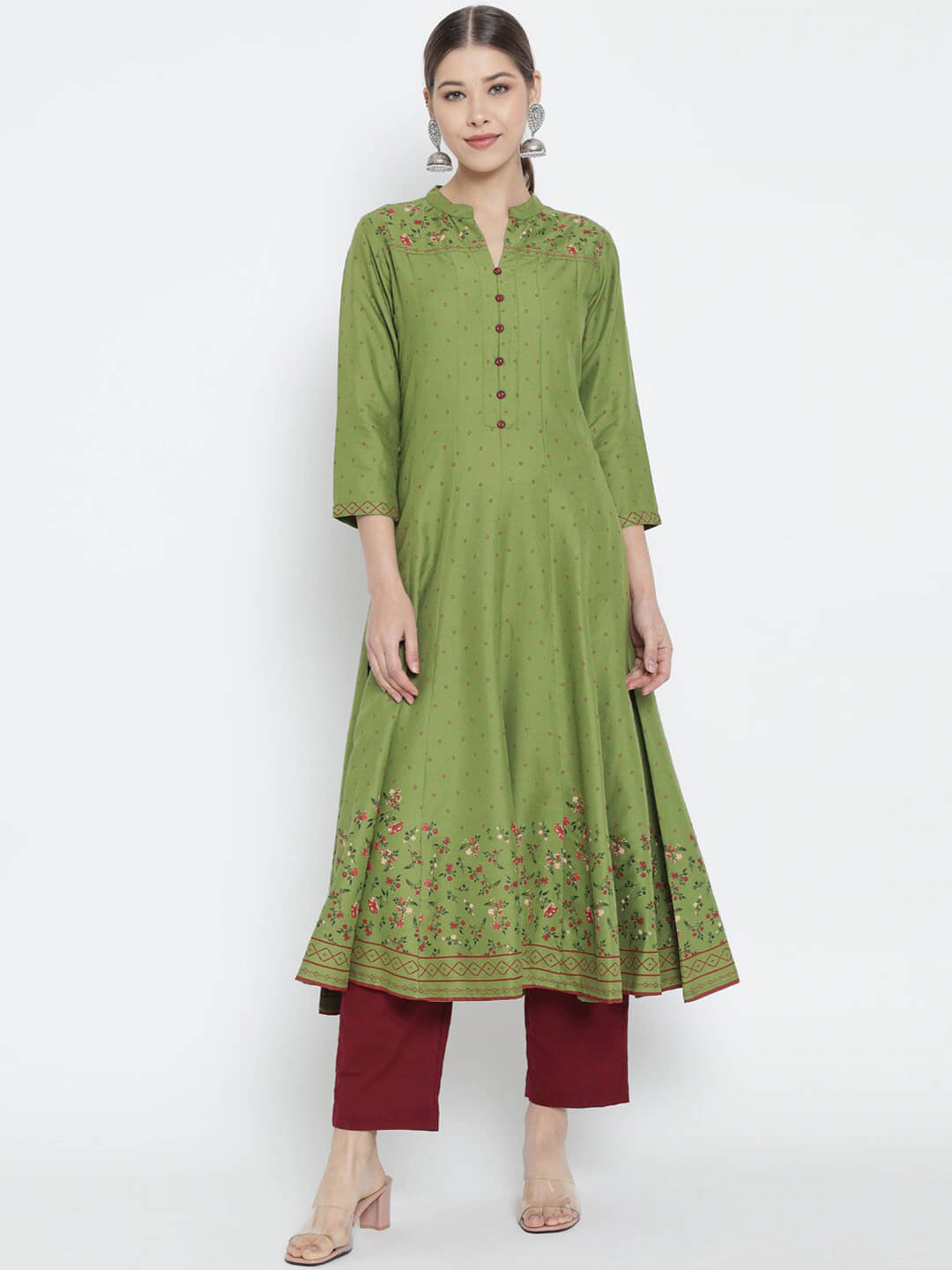 Yash Gallery Pack of 1 Rayon Printed Anarkali Women's Kurti - ( Green ) Yash Gallery Pack of 1 Rayon Printed Anarkali Women's Kurti - ( Green )