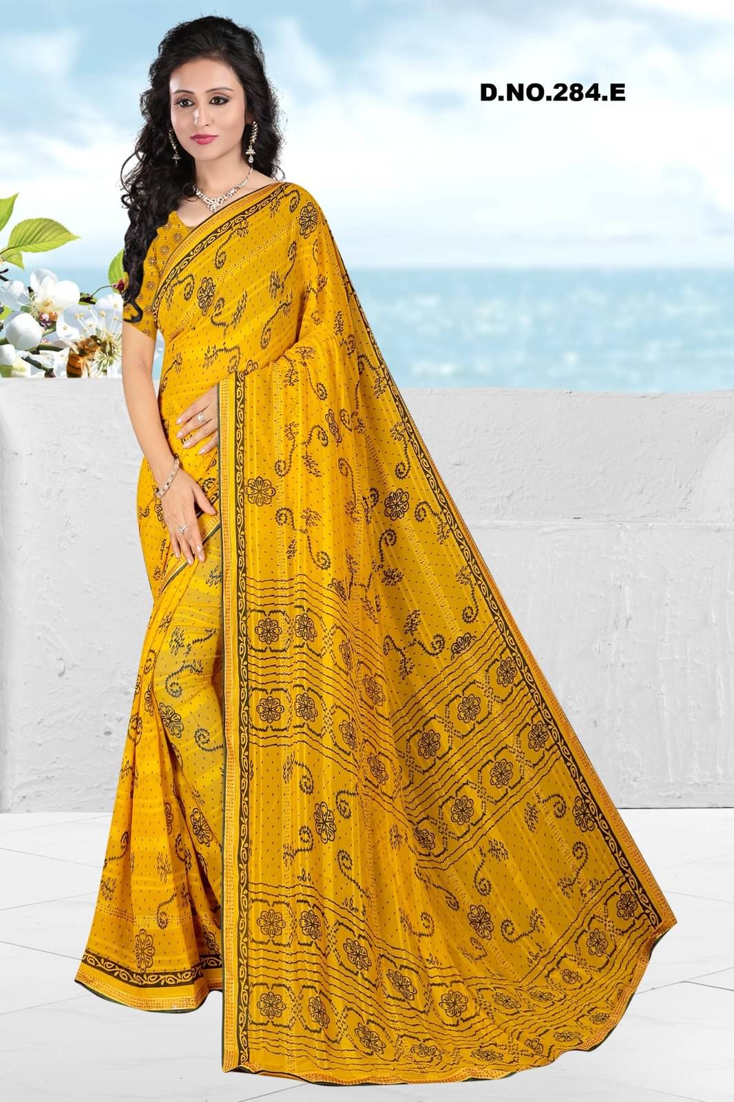     			mahalaxmi fab Georgette Applique Saree With Unstitched Blouse Piece ( Mustard )