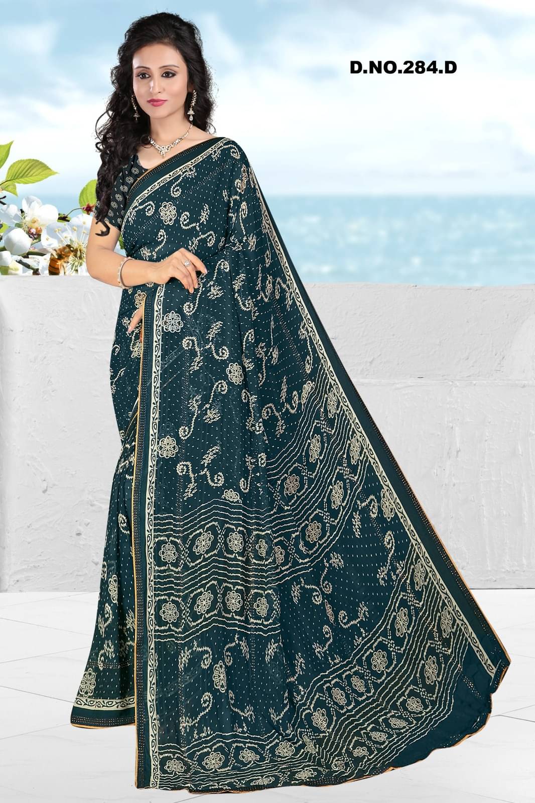     			mahalaxmi fab Georgette Applique Saree With Unstitched Blouse Piece ( Navy Blue )