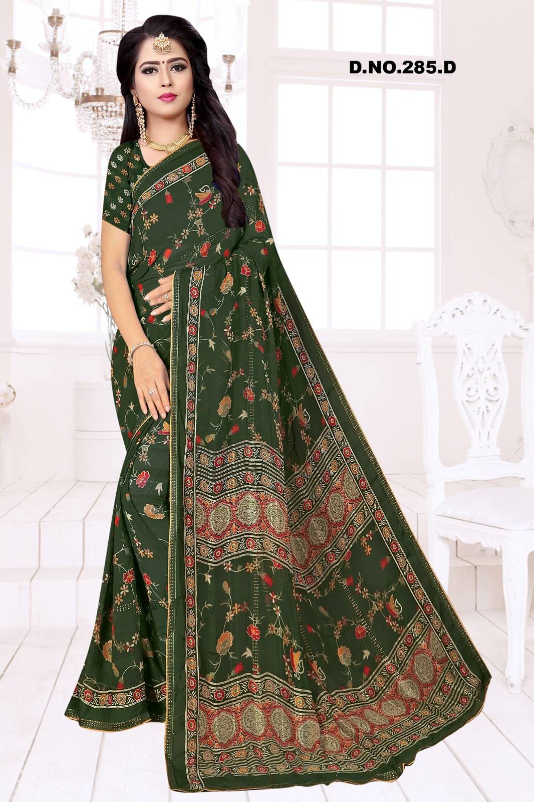     			mahalaxmi fab Silk Applique Saree With Unstitched Blouse Piece ( Green )