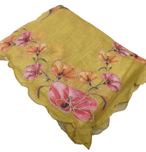     			supalee Tex Linen Printed Saree With Unstitched Blouse Piece ( Yellow )