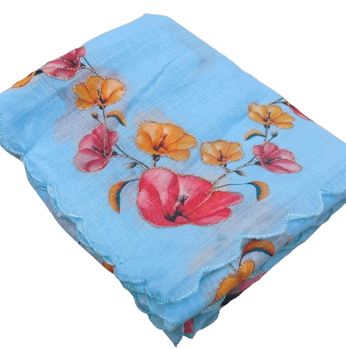 supalee Tex Linen Printed Saree With Unstitched Blouse Piece ( SkyBlue ) supalee Tex Linen Printed Saree With Unstitched Blouse Piece ( SkyBlue )