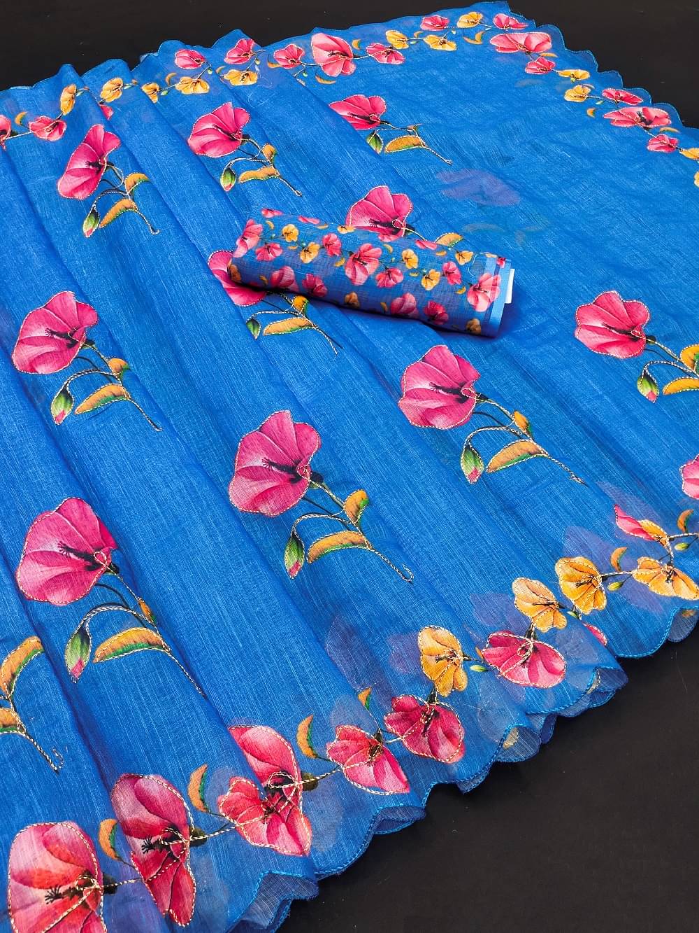 supalee Tex Linen Printed Saree With Unstitched Blouse Piece ( Rama ) supalee Tex Linen Printed Saree With Unstitched Blouse Piece ( Rama )