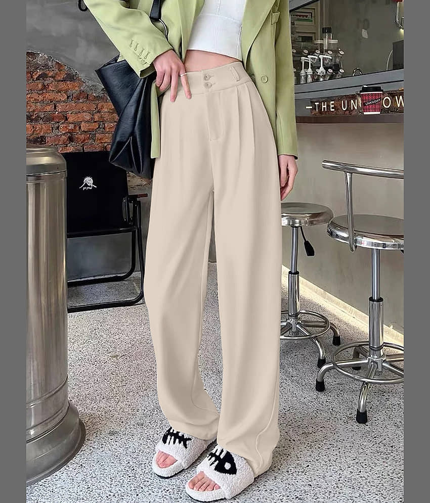Aahwan Pack of 1 Polyester Relaxed Women's Casual Pants ( Cream ) - Trousers | Buy online on ZillyBuy