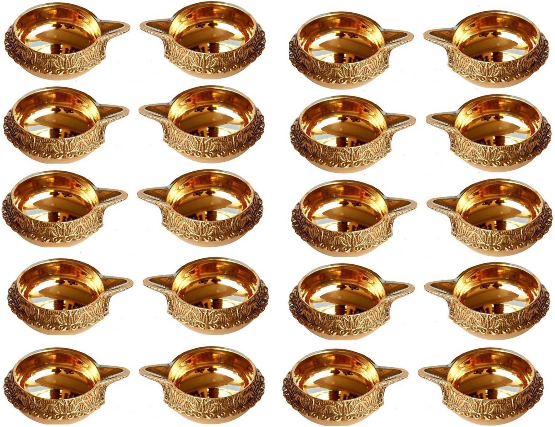 Fashion Bizz Brass Diwali Kuber Deepak On Standdiyas Table Diya Set - Pack of 20