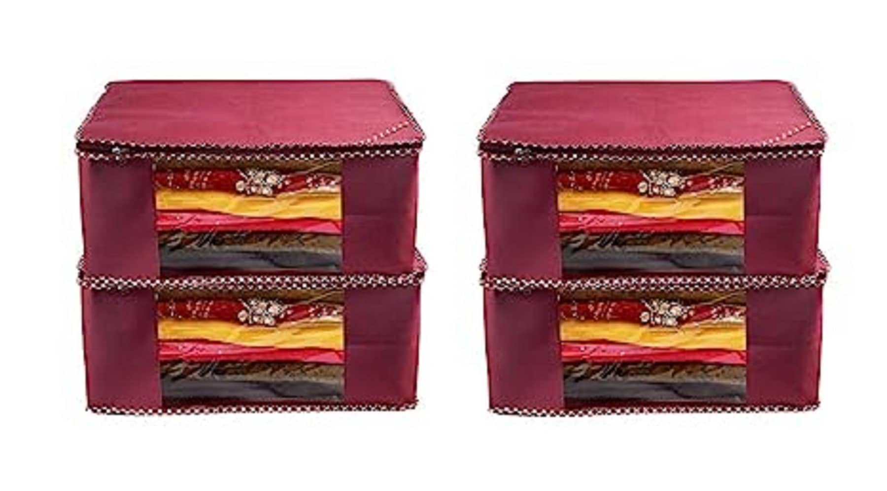 Non-Woven Saree Cover Cloth Storage & Organizer ( Pack of 4 ) Maroon Multi Saree Cover