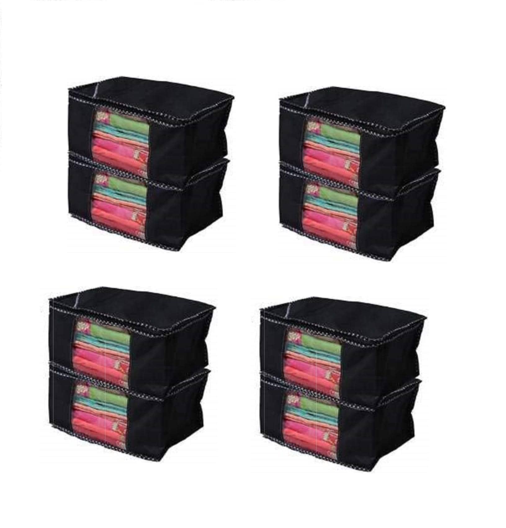 Non-Woven Saree Cover Cloth Storage & Organizer ( Pack of 8 ) Black Multi Saree Cover