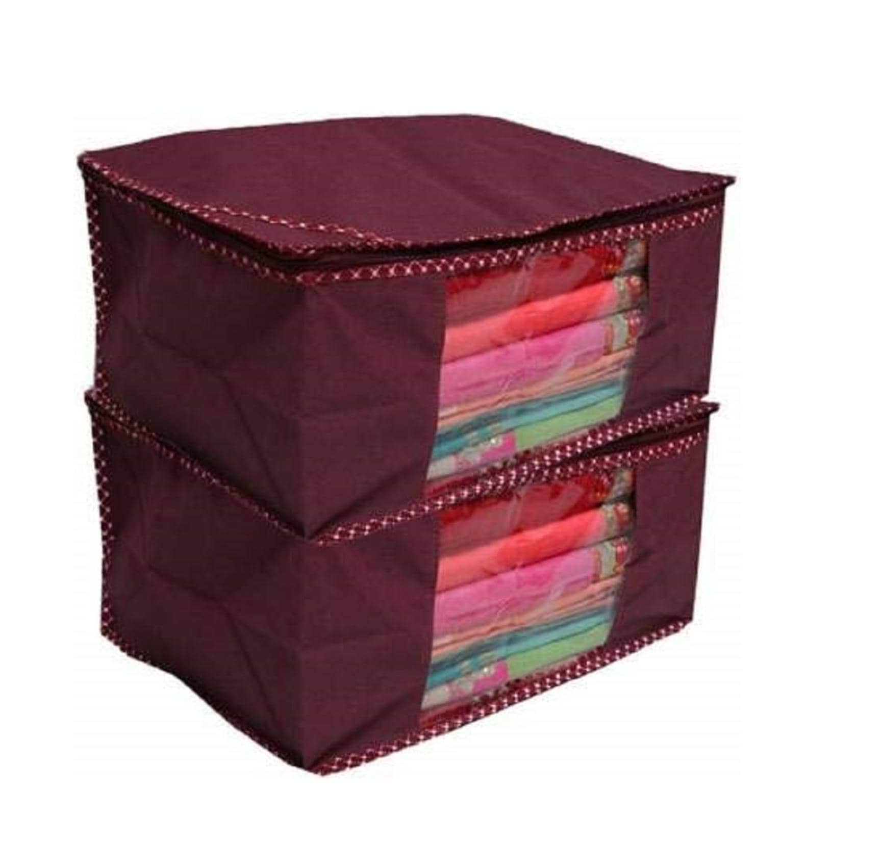 Non-Woven Saree Cover Cloth Storage & Organizer ( Pack of 2 ) Maroon Multi Saree Cover